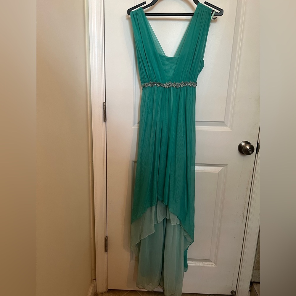 Women's Hi Lo Prom Aqua Green Dress Short Sleeve Lace Dress Fairy Y2K Babydoll